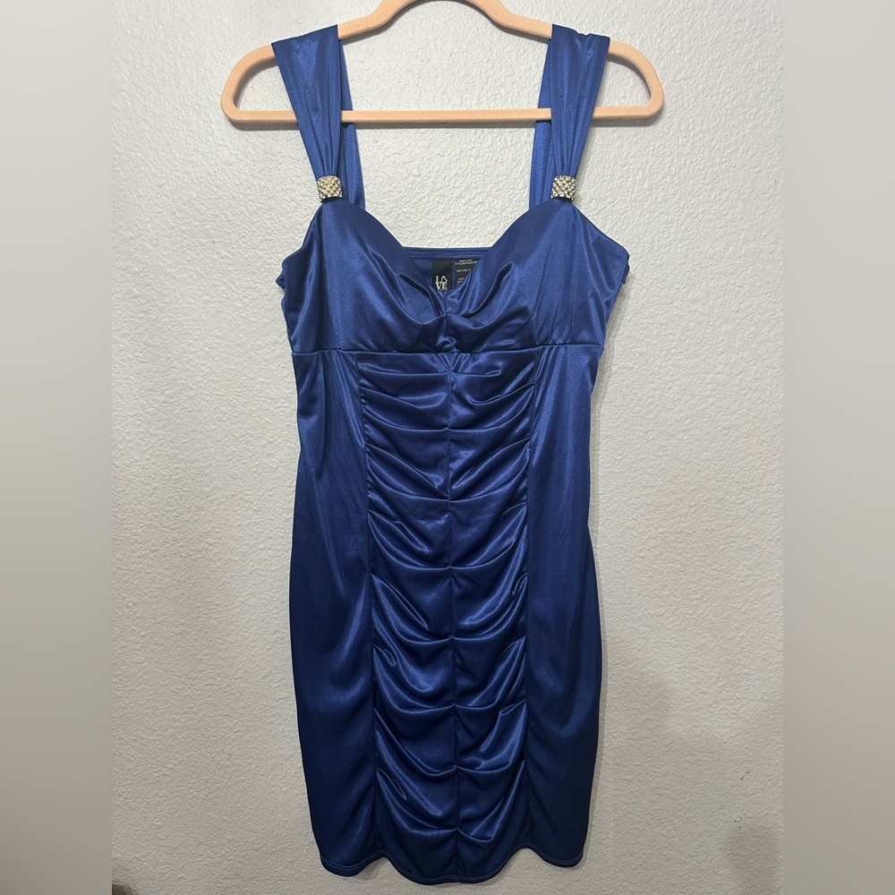 EUC Sz M Love Royal Blue Ruched Mini Dress